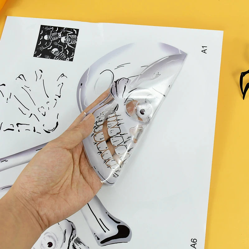 4Pcs Halloween Large Skeleton Wall Stickers Human Skull Bones Bat Window Stickers Halloween Party Scary Home Room Decal Decors