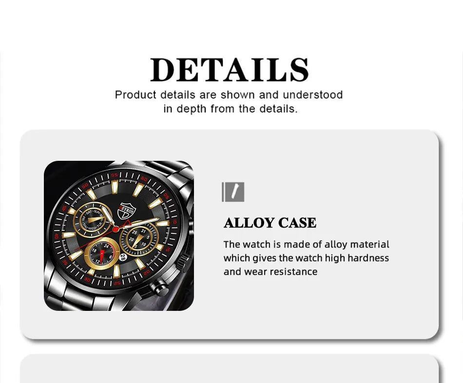 Fashion Men's Watches Business Stainless Steel Quartz Wrist Watch Male Casual Date Luminous Leather Bracelet Clock