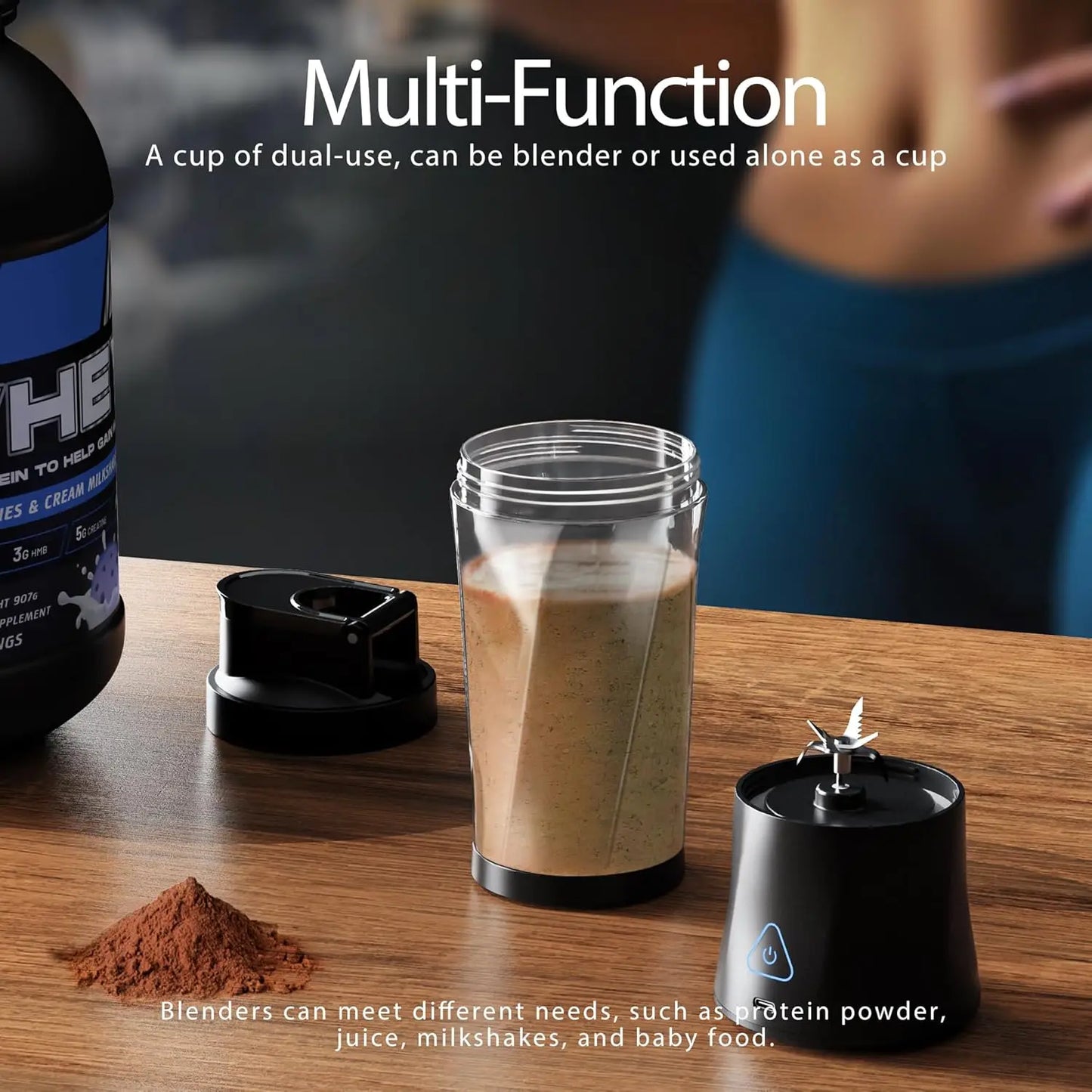 Portable Blender Cordless Self-Cleaning Mini Blender with Lid Silent Mini Travel Blender with Stainless Steel Blades USB Charge