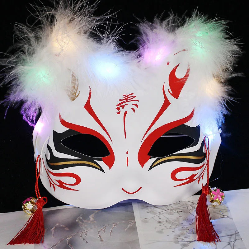 Luminous Led Mask Japanese Foxes Mask Rave Costume Anime Half Face Cat Masks Masquerade Festival Halloween Party Cosplay Props