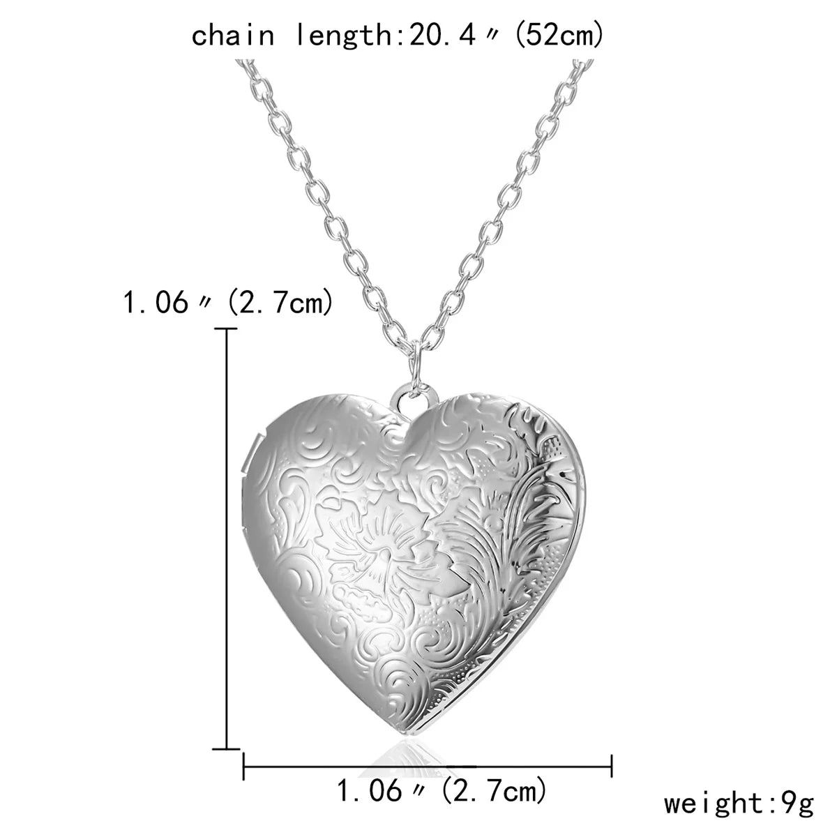 Silver Color Love Heart Photo Frame Pendant Necklace For Women I Love You Flower Pattern Heart Openable Locket Necklace Jewelry