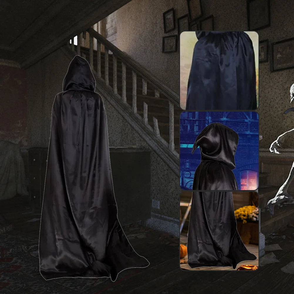 Black Vampire Cloak Cosplay Costume Halloween Hooded Cloak Cape Robe Adult Cosplay Anime Figures Halloween Costume Party Decor