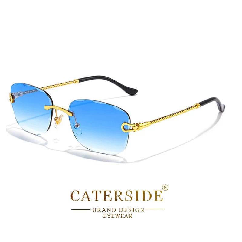 CATERSIDE Retro Fashion Sunglasses Women Men Brand Designer Rimless Gradient Sun Glasses Shades Cutting Lens Ladies Eyeglasses