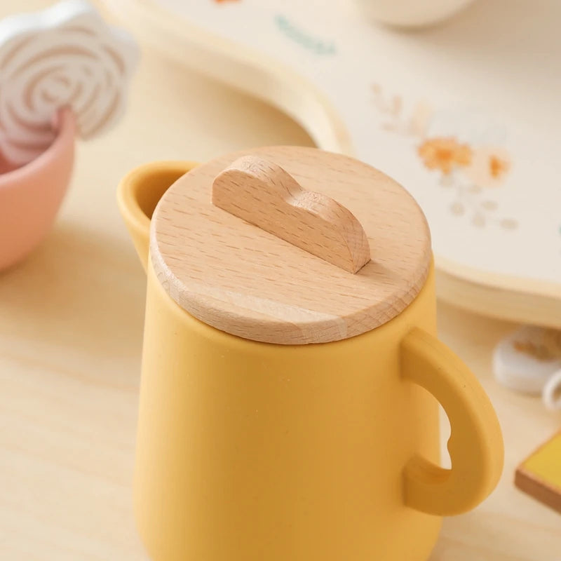 Kids Wooden Montessori Toys Afternoon Tea Set Pretend Play Kitchen Food Learning Role Play Game Baby Early Educational Toys Gift