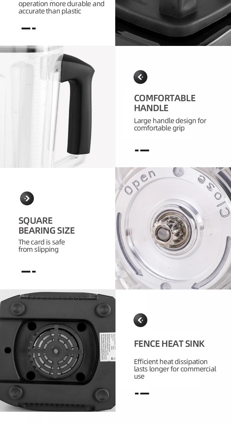 2000W Heavy Duty Commercial Blender Stationary Mixer Ice Smoothies Appliances for Kitchen Professional High Power Food Processor