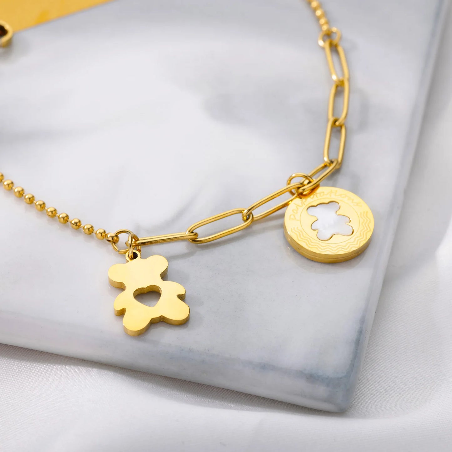 Teddy Bear Bracelet for Women Stainless Steel Italian Charm Bracelet femme Fashion Boho Summer Jewelry Gift pulseras mujer