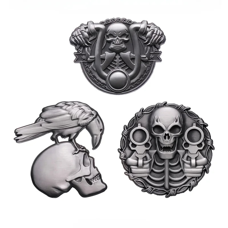 Skull Crow Enamel Pins Custom Motorcycle Club Brooches Lapel Badges Punk Gothic Halloween Horror Jewelry Gift Drop Shipping