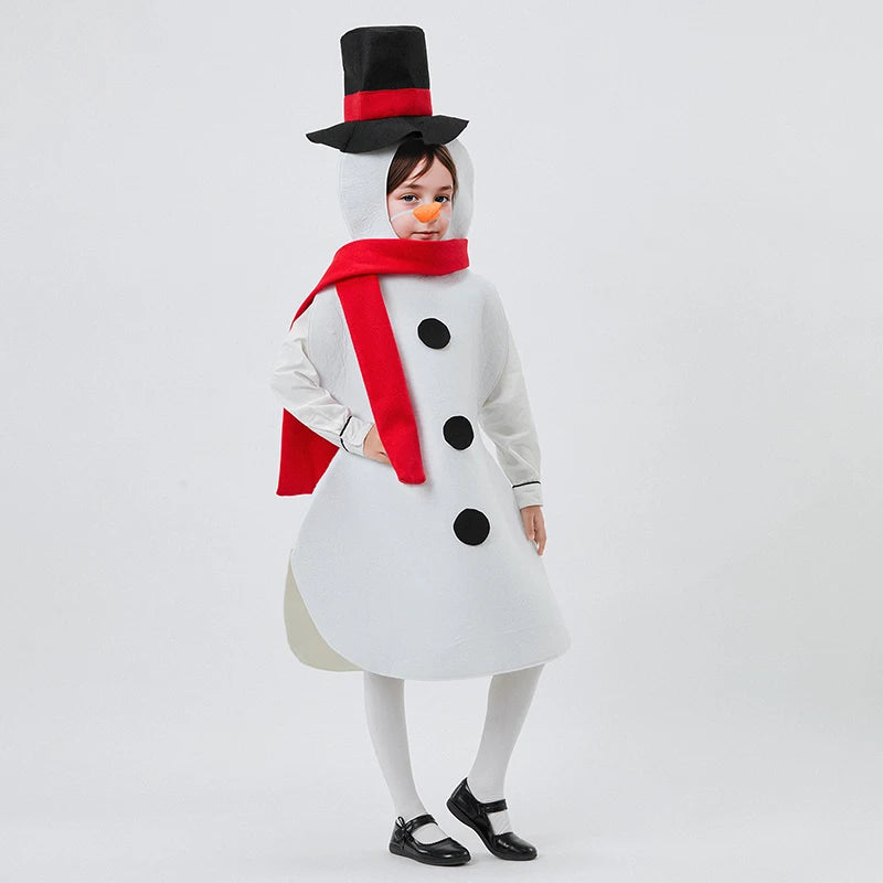 Snowman Costume Set with Sleeveless Jumpsuit Faux Nose and Scarf - 3 Piece Christmas Halloween Outfit for Kids