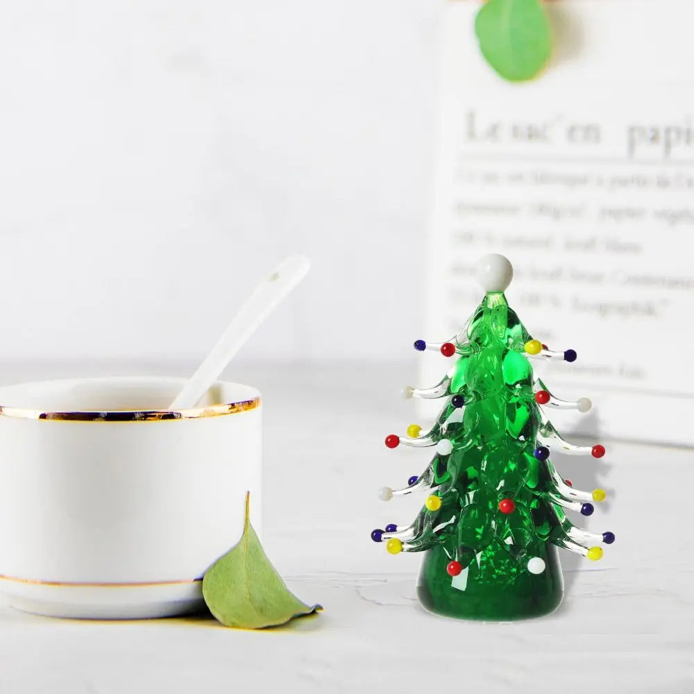 Glass Crystals Christmas Tree Figurine Statue Table Ornaments Christmas Tree Miniature Mini Handmade Crystals Ornaments