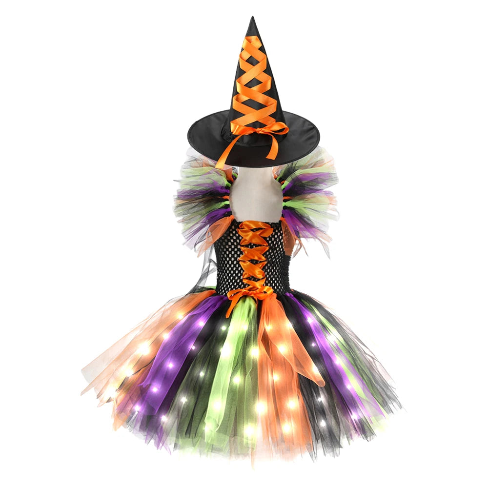 Halloween Girls Witch LED Dress Carnival Vestidos Party Dress Kids Cosplay Children Costume Festival Party Princess Dress