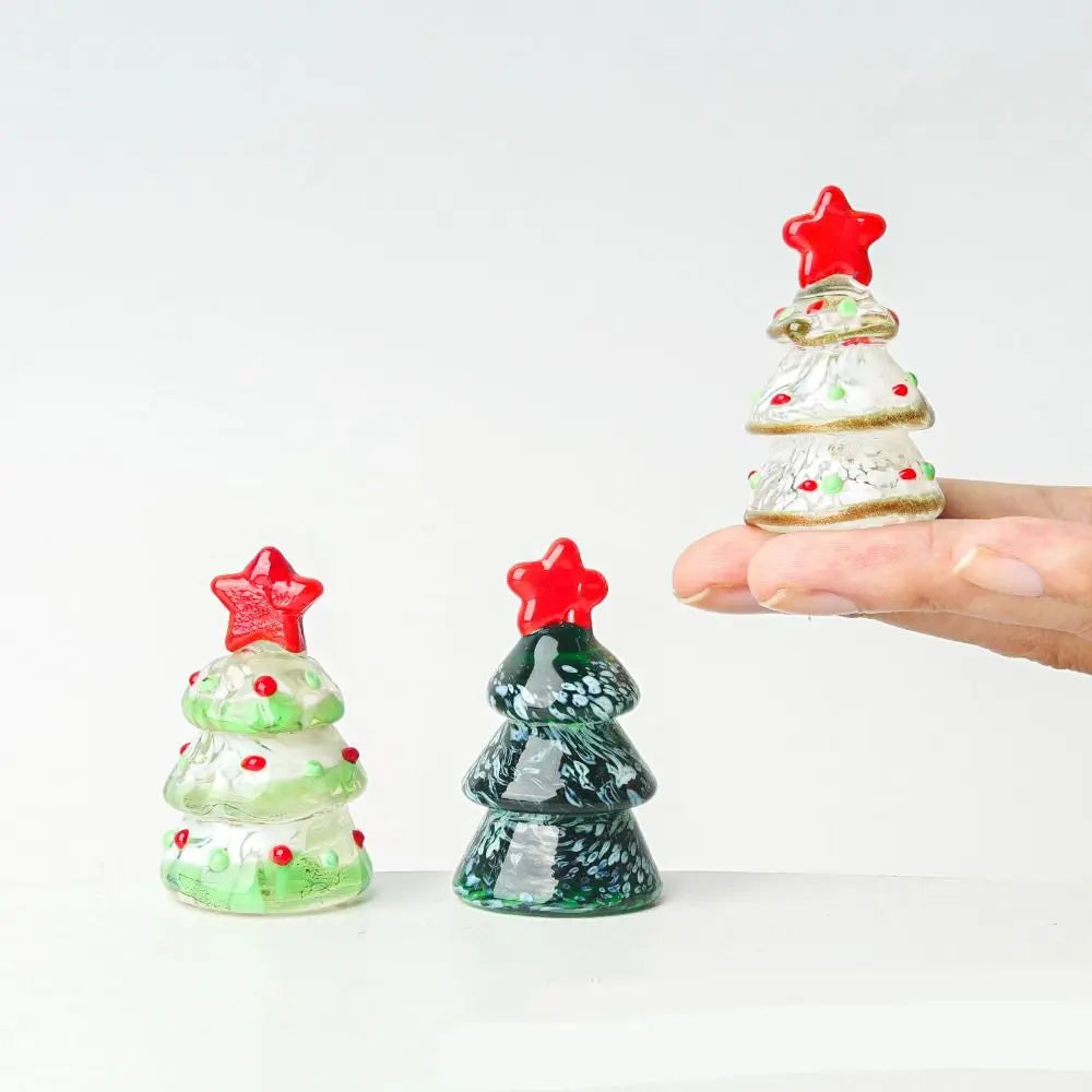 Glass Crystals Christmas Tree Figurine Statue Table Ornaments Christmas Tree Miniature Mini Handmade Crystals Ornaments