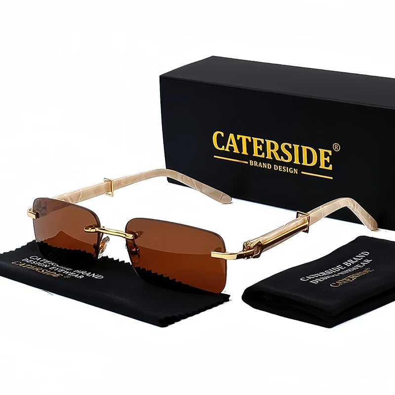 Caterside Small Square Rimless Sunglasses Men Luxury Brand Designer Classic Rectangle Sun Glasses Male UV400