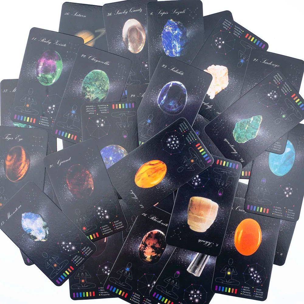 Crystals Healing Cards English Version 60-Card Deck with PDF Guidebook 48 Crystal & 12 Zodiac Cards Board Game for Party