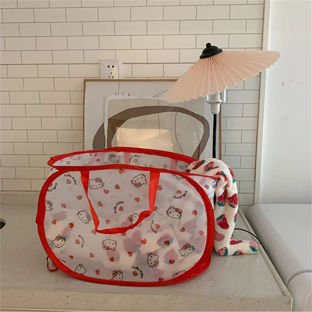 Kawaii Hello Kittys Laundry Basket Household Foldable Clothes Storage Basket Dirty Clothes Storage Box Creative Practical Basket