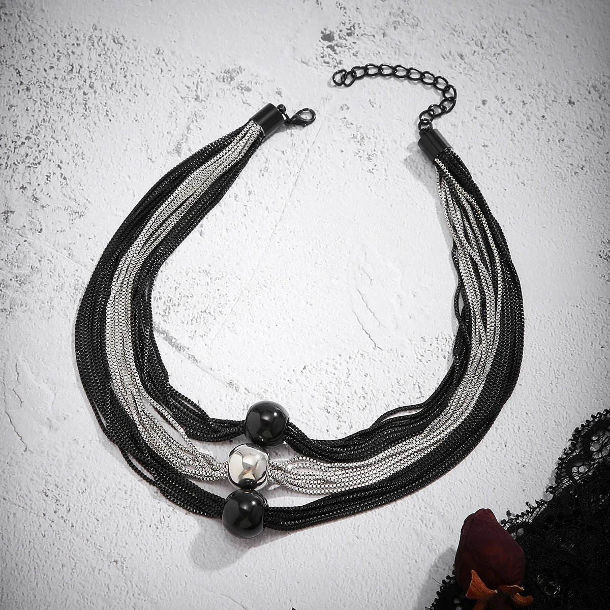 IngeSight.Z Gothic Multi Layered Mixed Color CCB Big Ball Choker Necklace Women Punk Black Box Chain Necklace Halloween Jewelry