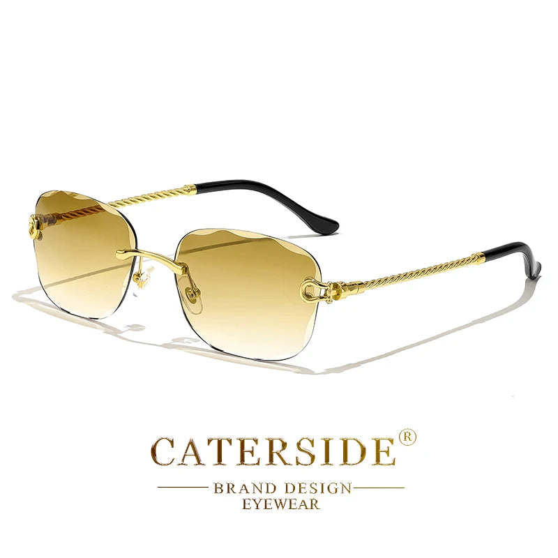 CATERSIDE Retro Fashion Sunglasses Women Men Brand Designer Rimless Gradient Sun Glasses Shades Cutting Lens Ladies Eyeglasses