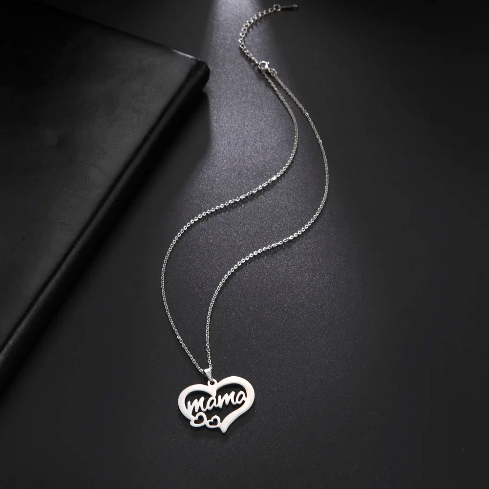 Skyrim Mama Letter Pendant Necklace for Women Stainless Steel Neck Chain Choker Trendy Family Jewelry Mother's Day Gift for Mom