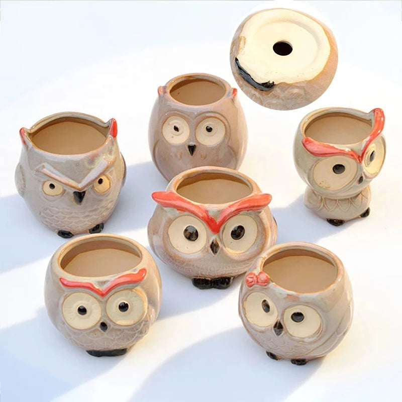 Ceramic Owl Flower Pot Garden Office Decoration Succulent Mini Owl