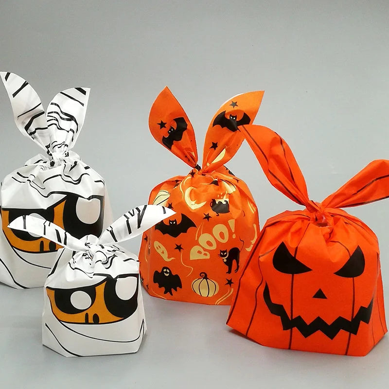 10/20pcs Halloween Candy Bags Rabbit Ear Plastic Bag For Kids Gift Biscuits Cookies Dessert DIY Packaging Supplies Baking Decor