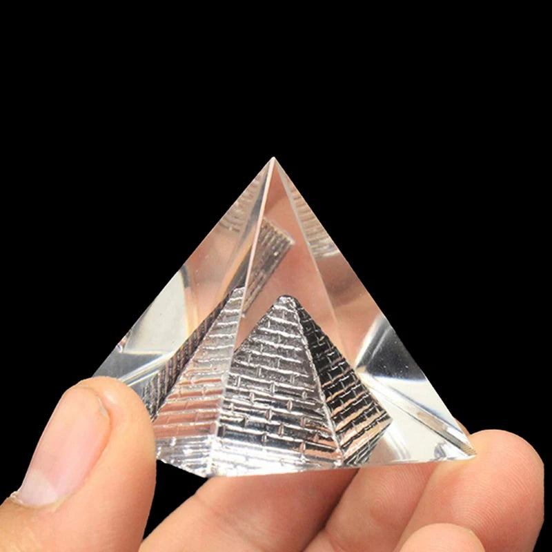 Energy Healing Hollow Crystal Glass Egypt Pyramid Fengshui Figurines Chakra Healing Miniature Home Decoration Accessories