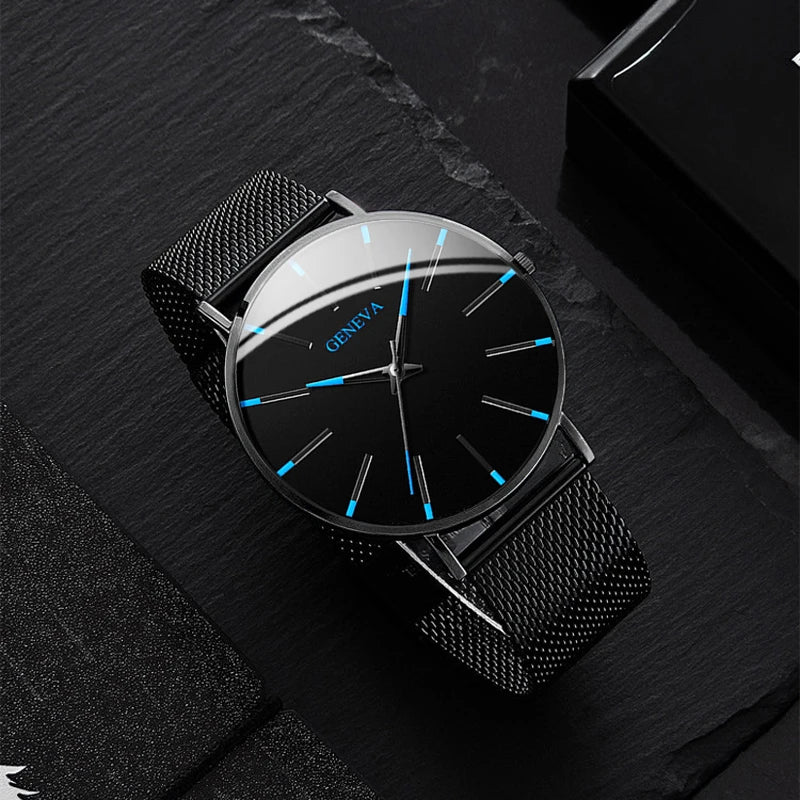 Fashion Ultra Thin Men’s Watches Simple Steel Mesh Belt Quartz Wrist Watch