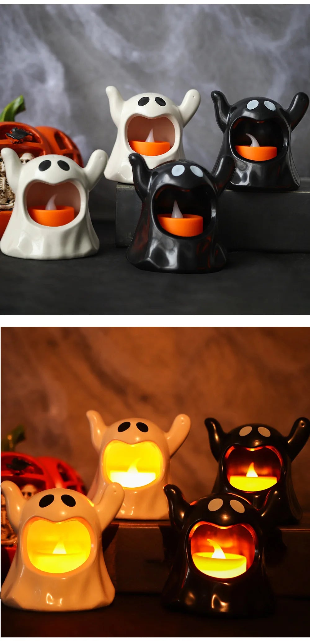 LED Electronic Candle Lights Kawaii Ghost Lights Halloween Scary Atmosphere Ornaments Kid Gift Party Desktop Decoration Props