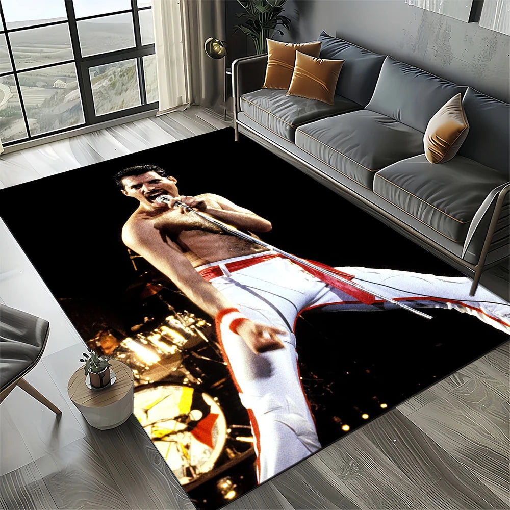 2025 Classics Queen-Rock-Band Freddie Carpet Rug for Living Room Bedroom Home Sofa Decoration,Kid Area Rug Non-slip Floor Mat
