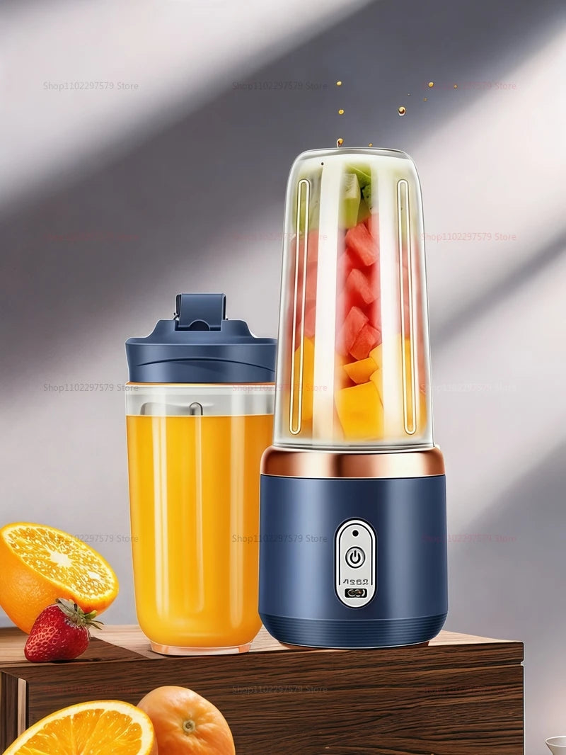 Multifunction Double Cup Juicer 400ml USB Rechargeable Portable Electric Juicer 6 Blade Fruit Blender for  Home Kitchen Tool