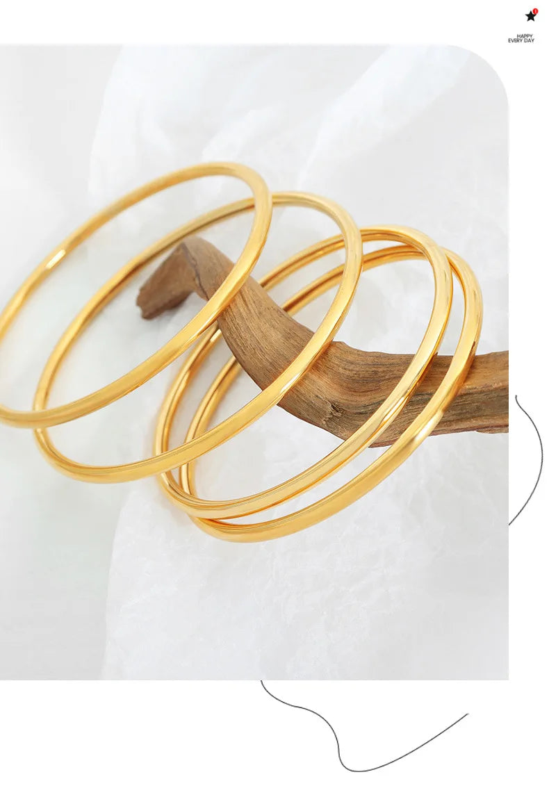 Fadeless Bracelet Bangles For Women Stainless Steel Gold Plated Simple Round Women's Bangle Bracelets Woman Jewelry Accessories