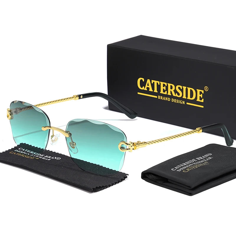 CATERSIDE Retro Fashion Sunglasses Women Men Brand Designer Rimless Gradient Sun Glasses Shades Cutting Lens Ladies Eyeglasses