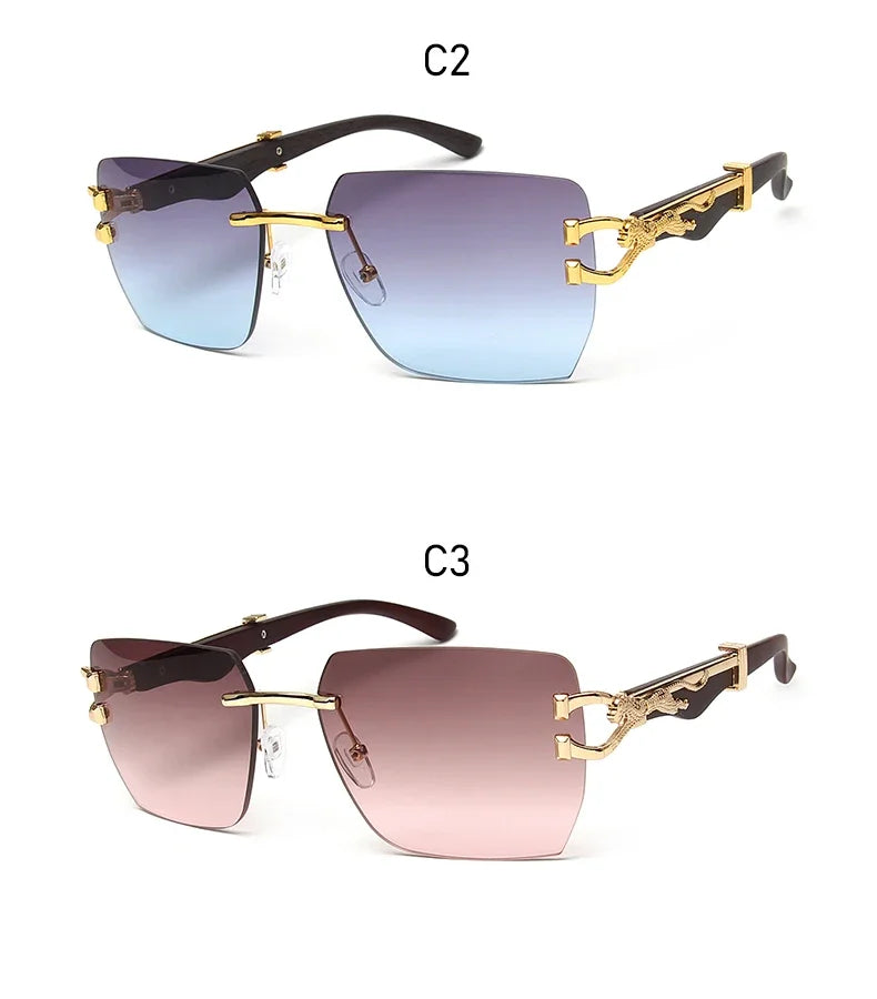 Rimless Square Leopard Frame Outdoor Sunglasses For Man Designer Gradient Sun Glasses Woman Fashion Vintage Luxury Eyewear