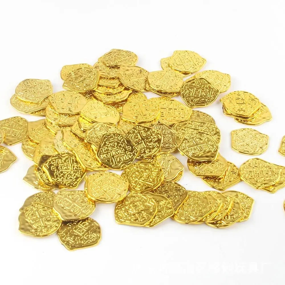 100PCS Gold Silver Halloween Pirate Treasure Coins Festival Ornament 3.7*3.5cm Toy Coins Party Supplies Photo Props