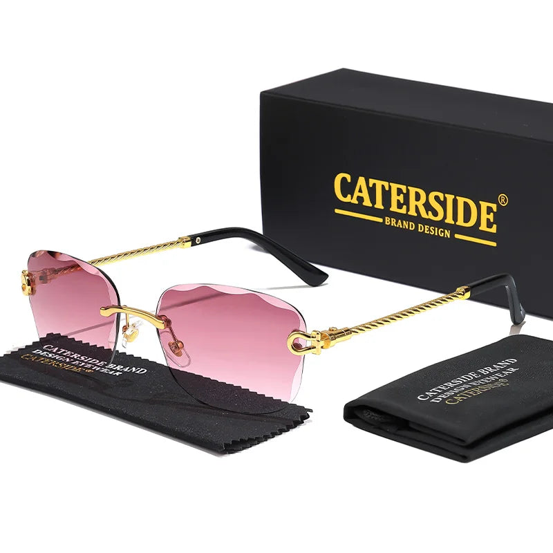CATERSIDE Retro Fashion Sunglasses Women Men Brand Designer Rimless Gradient Sun Glasses Shades Cutting Lens Ladies Eyeglasses