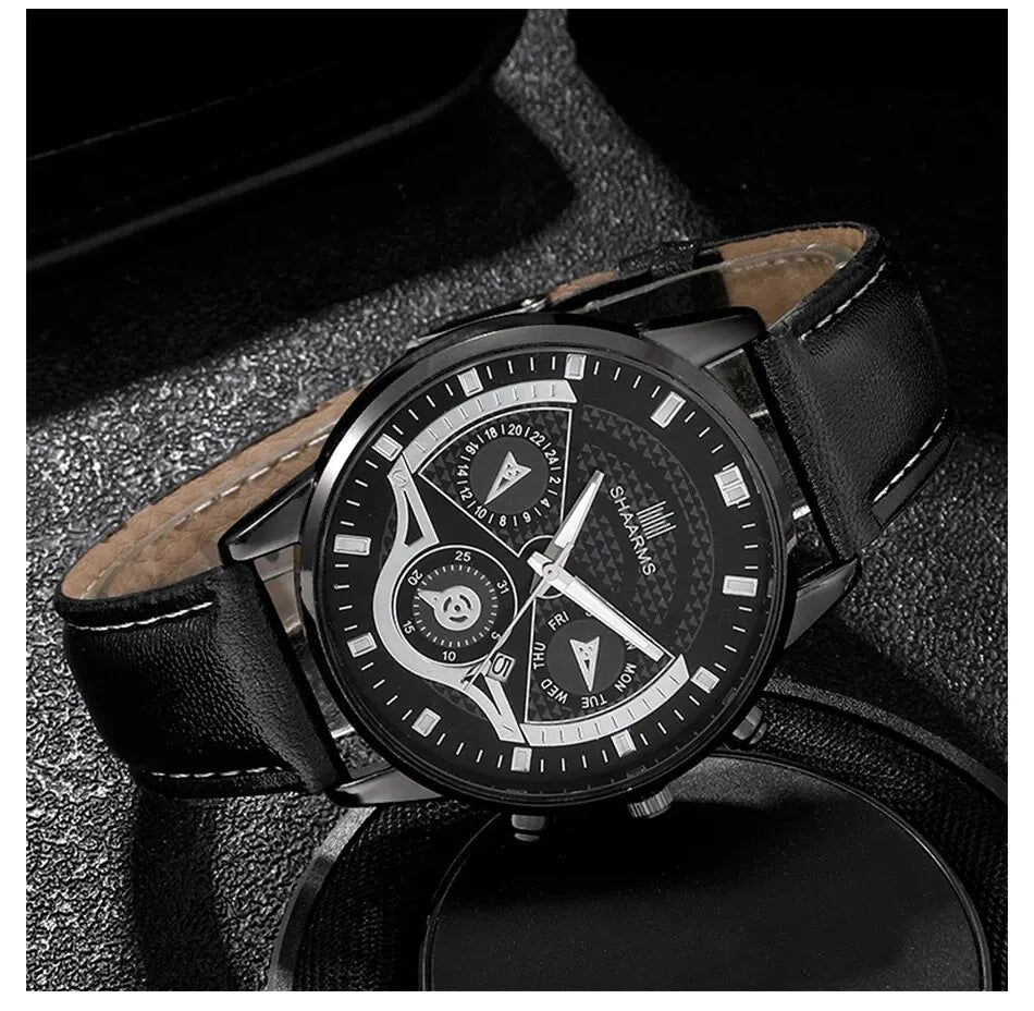 3PCS Set Men Watch Minimalist Men's Fashion Ultra Thin Watches Simple Men Business Leather Quartz Wristwatch Relogio Masculino