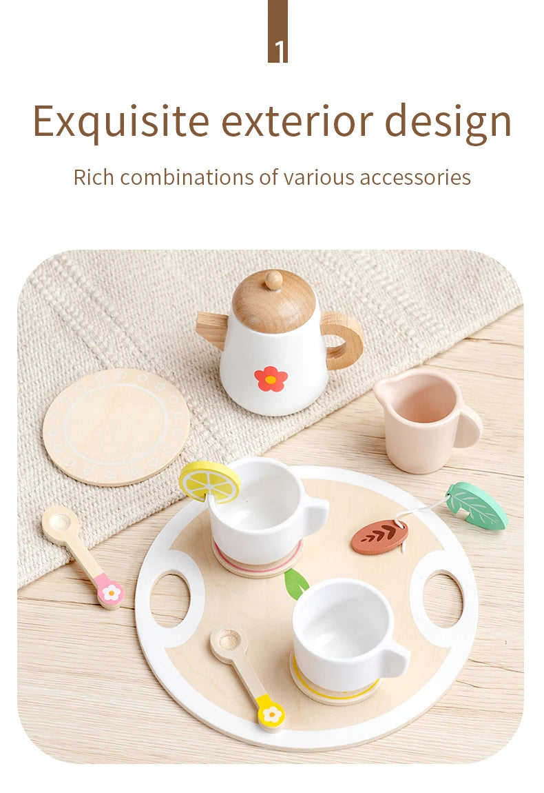 Kids Simulation Wooden Dessert Food Toys Kitchen Cookies Coffee Afternoon Tea Pretend Play Toys for Boy Girls Birthday Xmas Gift