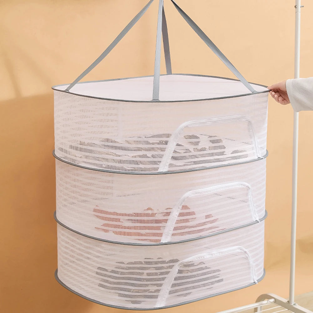 4 Layer Drying Net Herbs Removable Bra Drying Clothes Net Folding Anti-Fly Windproof Hook Drying for Fish/Vegetables/Fruit/Herbs