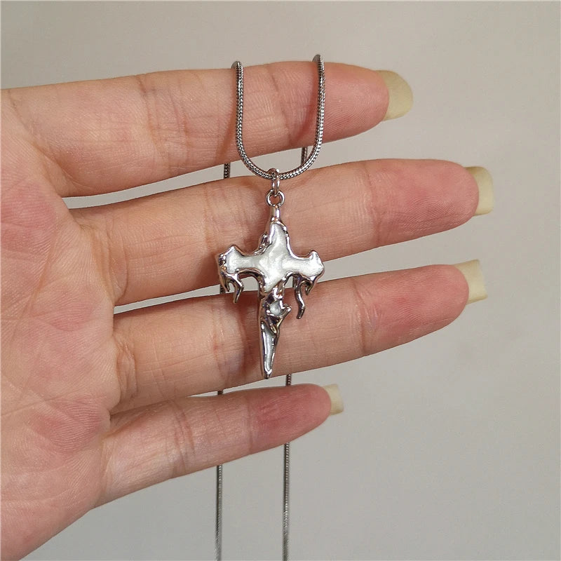 Goth Irregular Heart Cross Vortex Pendant Snake Rope Chain Necklace For Women Men Grunge Y2K 90s Punk Halloween EMO Accessories