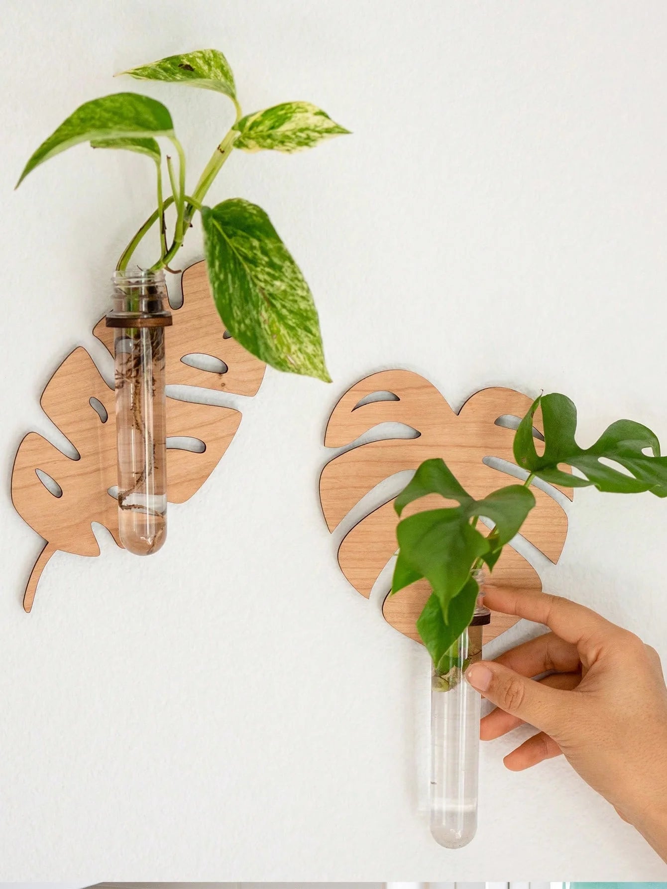 1/2 Pcs Leaf Shape Wall Planters Wooden Wall Hanging Plant Pots with