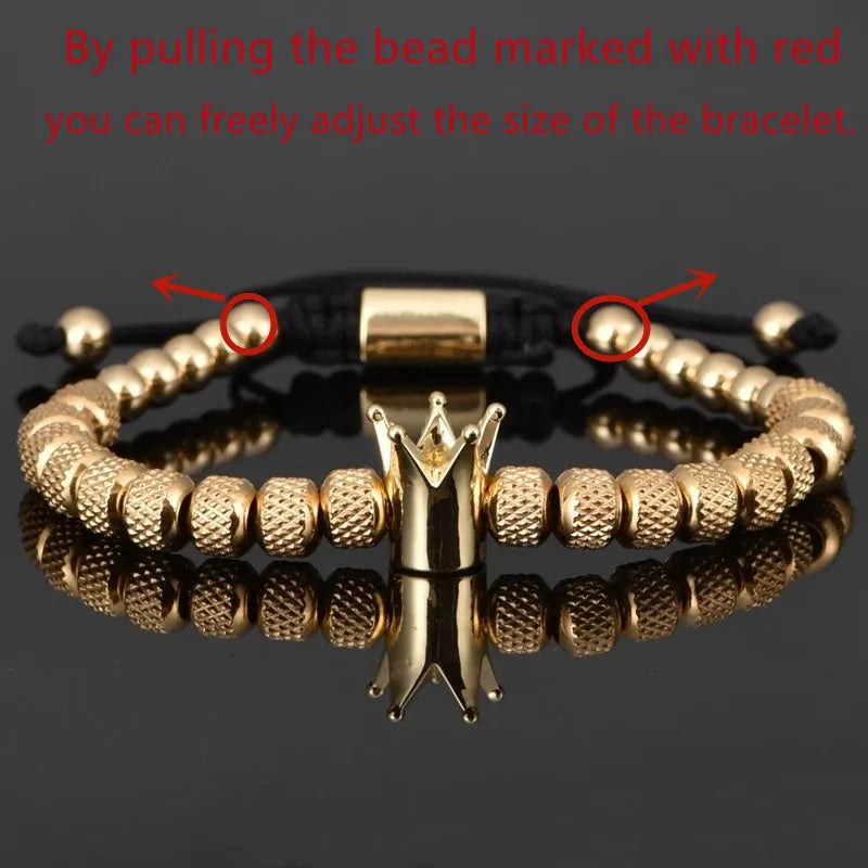 Luxury Roman Royal Crown Charm Bracelet Men Stainless Steel Geometry Pulseiras Men Open Adjustable Bracelets Couple Jewelry Gift