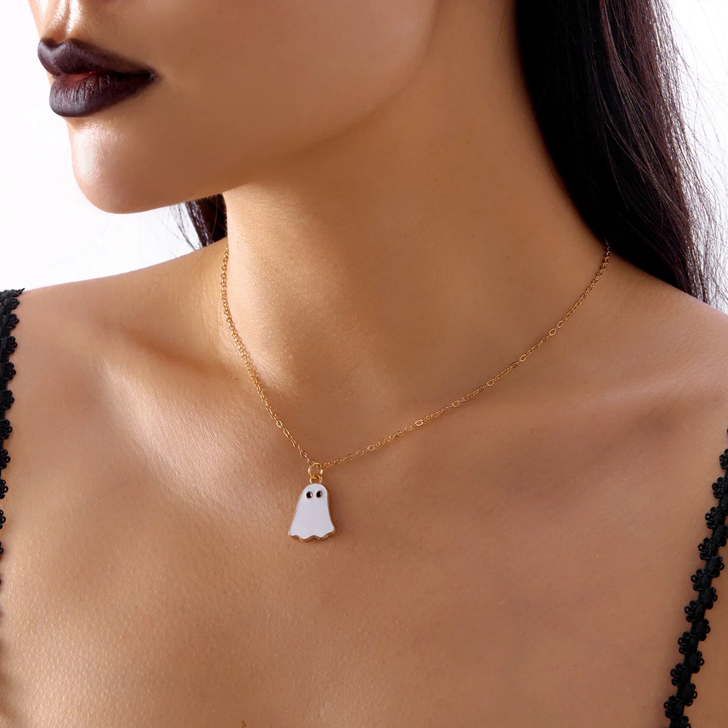 Cute Cartoon White Ghost Dangle Earrings for Women Trendy Creative Funny Monster Earrings Necklace Halloween Jewelry Accessories