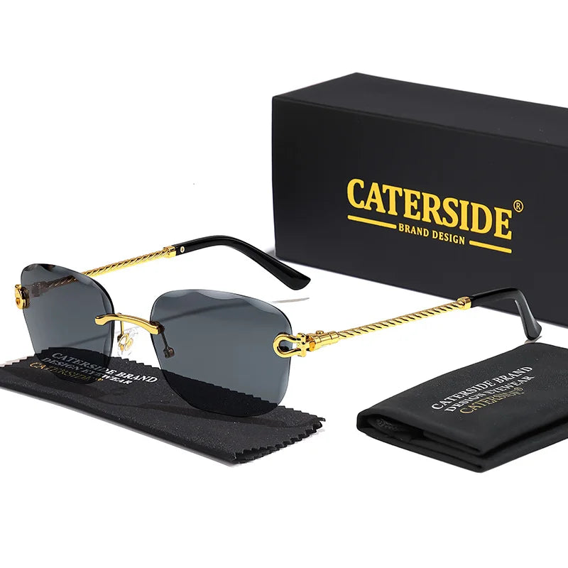 CATERSIDE Retro Fashion Sunglasses Women Men Brand Designer Rimless Gradient Sun Glasses Shades Cutting Lens Ladies Eyeglasses