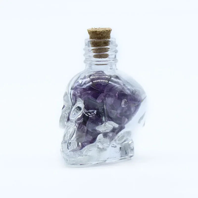 Crystals Healing MINI Crushed Stones Skull Spell Jars Crystal Chakra Stones Cute Glass BottleHealing Crystals Mini Skull Bottles