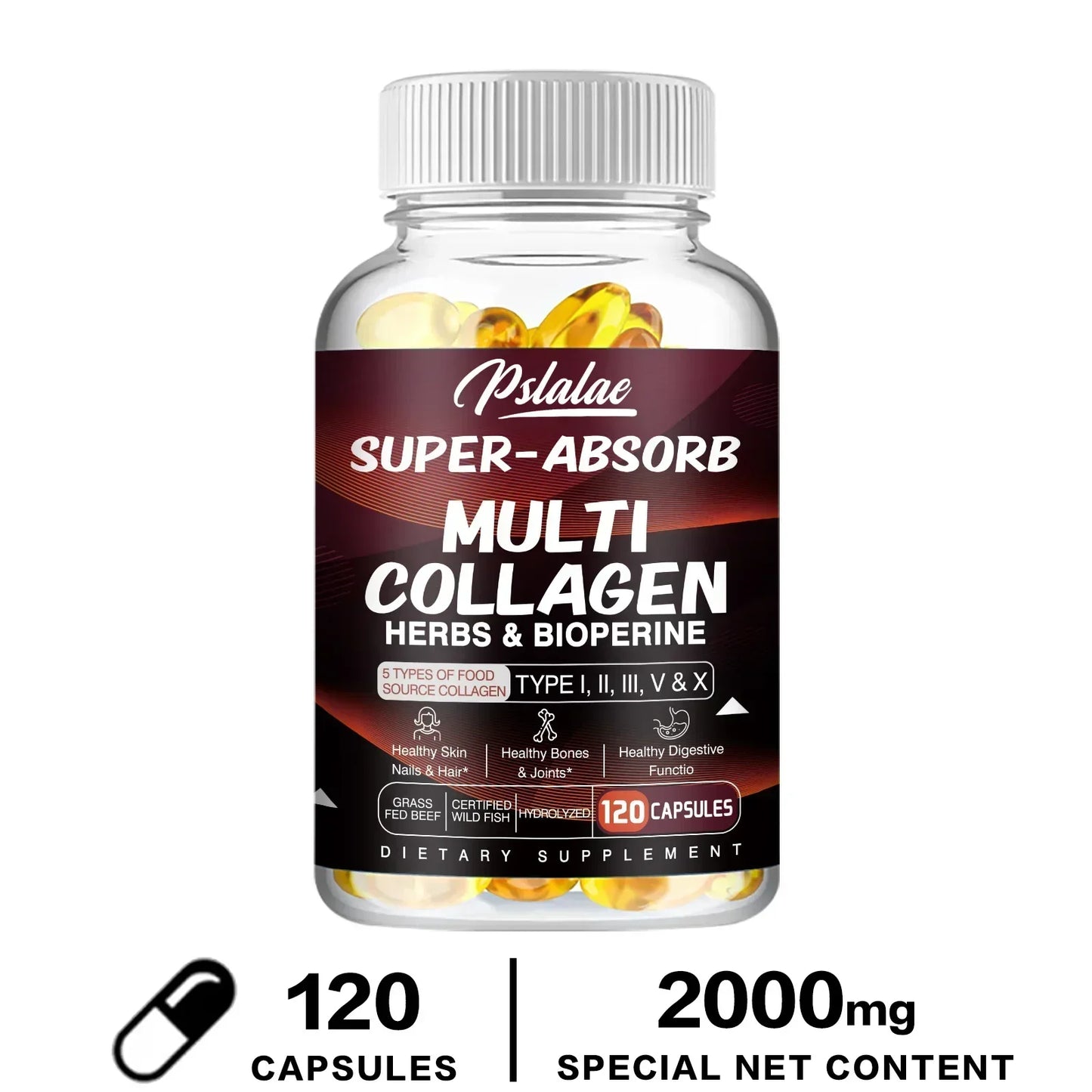 Multi Collagen Pills Organic Herbs and Piperine - Collagen Capsules with Herbs and Piperine (Type I II III V X)