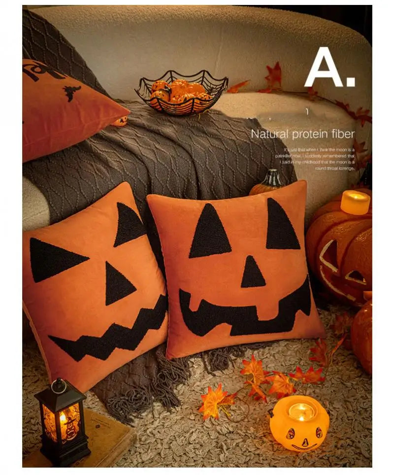 30x50/45x45cm Halloween Embroidery Pillowcase Home Holiday Decoration Sofa Pillow Cover Living Room Plush Orange Cushion Covers