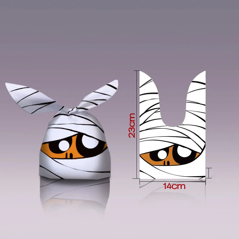 10/20pcs Halloween Candy Bags Rabbit Ear Plastic Bag For Kids Gift Biscuits Cookies Dessert DIY Packaging Supplies Baking Decor