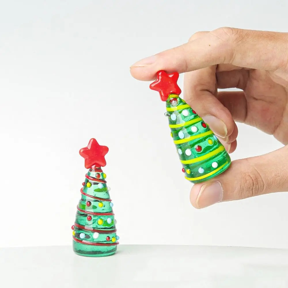 Glass Crystals Christmas Tree Figurine Statue Mini Christmas Tree Miniature Table Ornaments Handmade Crystals Ornaments