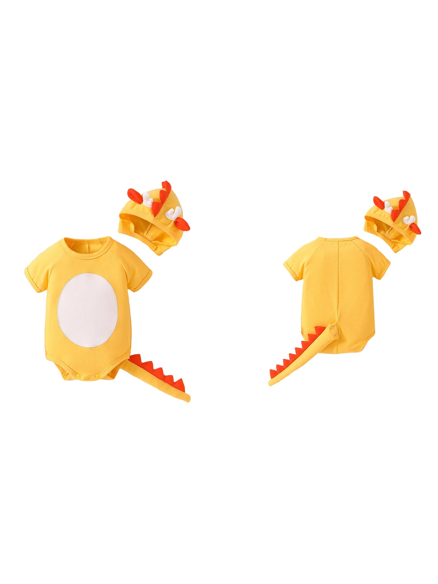 Adorable Toddler Dino Outfit Short Sleeve Round Neck Jumpsuit with Matching Hat Set Baby Clothing for Halloween