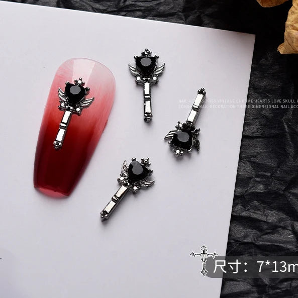 10PCS Gothic Punk Style Alloy 3D Nail Art Charms Heart Skeleton Cross Spider Design For Halloween Nails Decoration Accessories