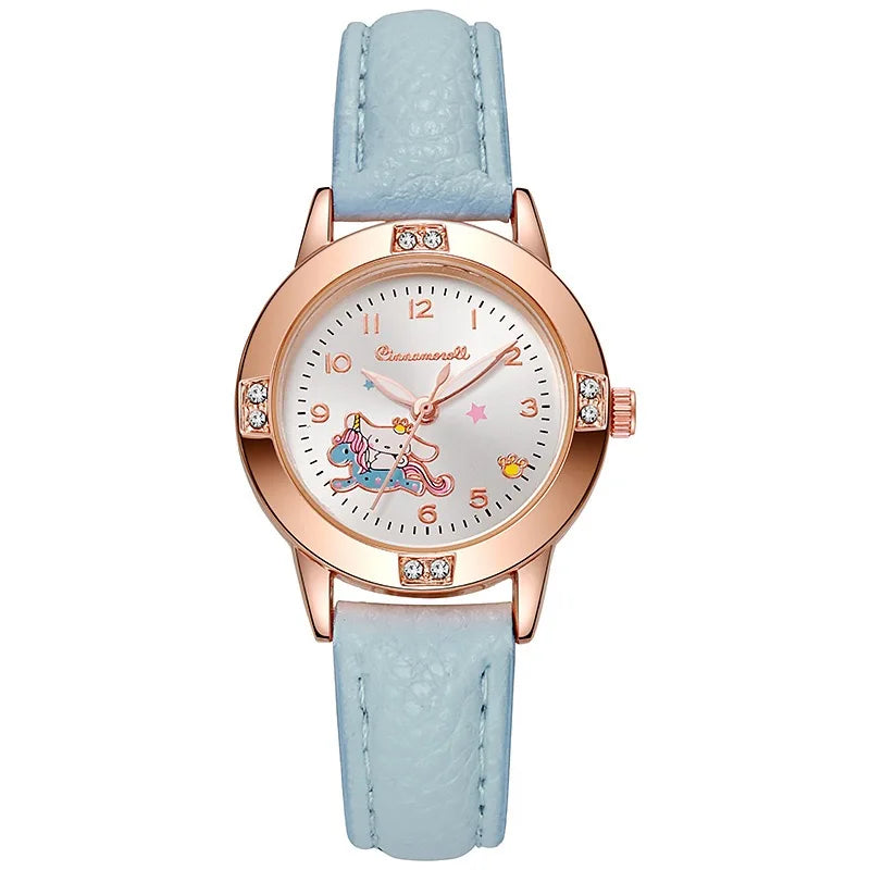 Sanrio Hello Kitty Watches Cinnamoroll Kuromi My Melody Cute Cartoon Rose Gold with Diamond Belt Watch Women's Quartz Watch