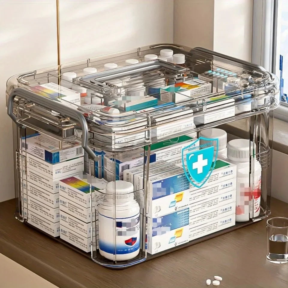 Household Medicine Box Large Plastics Simple Medical Kit Medical Care Drugs Storage Boxes Transparent Multi Layer Storage Box